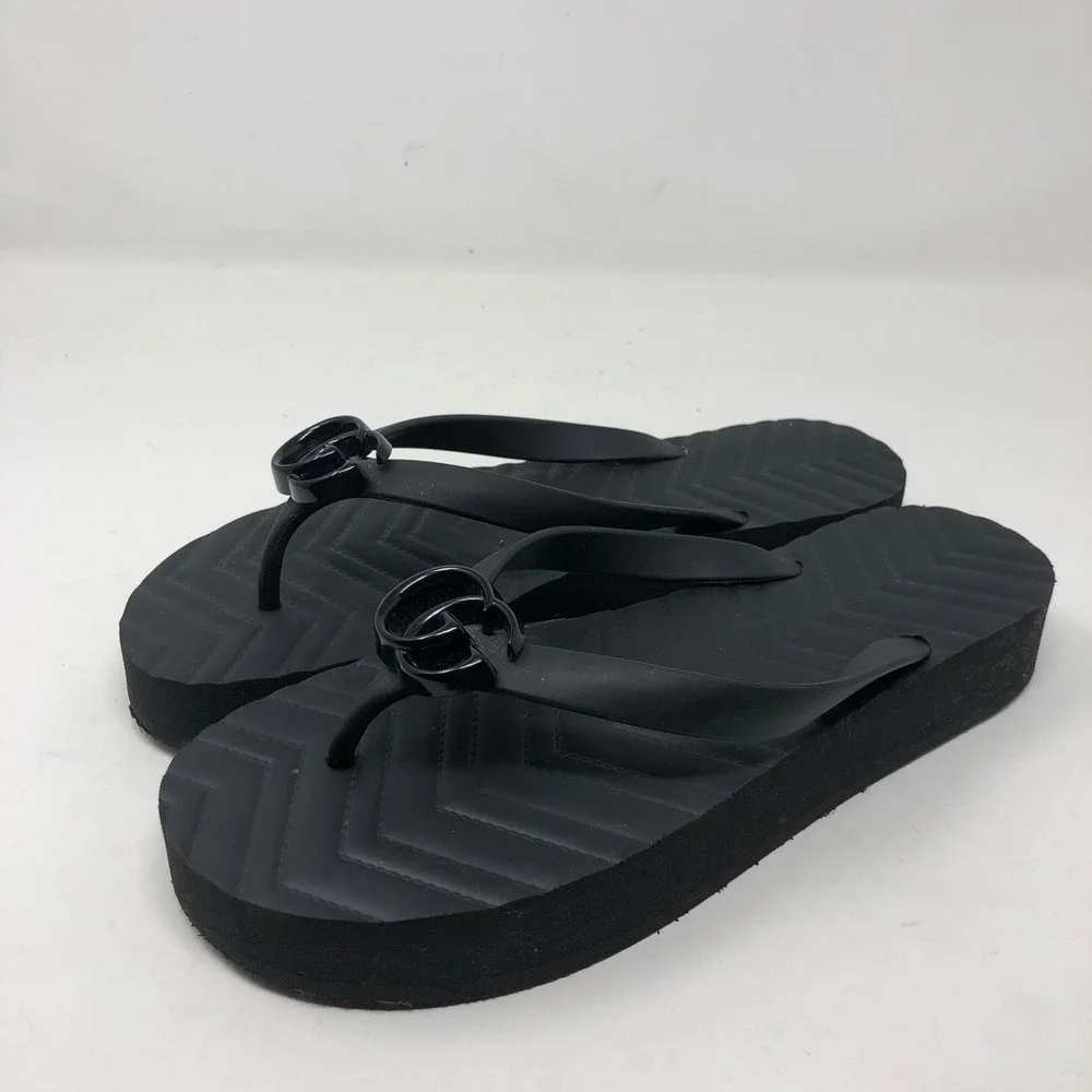 Gucci Platform Thong Sandals 40 US 9.5 Womens Nero Black Double G Marmont Italy